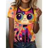 Mode Damen Cartoon Tiere Print T-Shirt Lustig Lässig O-Ausschnitt Kurzarm T-Shirt Sommer Damen T-Shirt