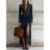 Abito da Donna alla Moda Suede Monocolore Stile Western con Frange Vestibilità Aderente Manica Lunga