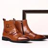 Browm Men Short Boots Double Buckle Men's Ankle Boot Side Zipper Black Business Pu Leather Size 38-46  Mens Boots