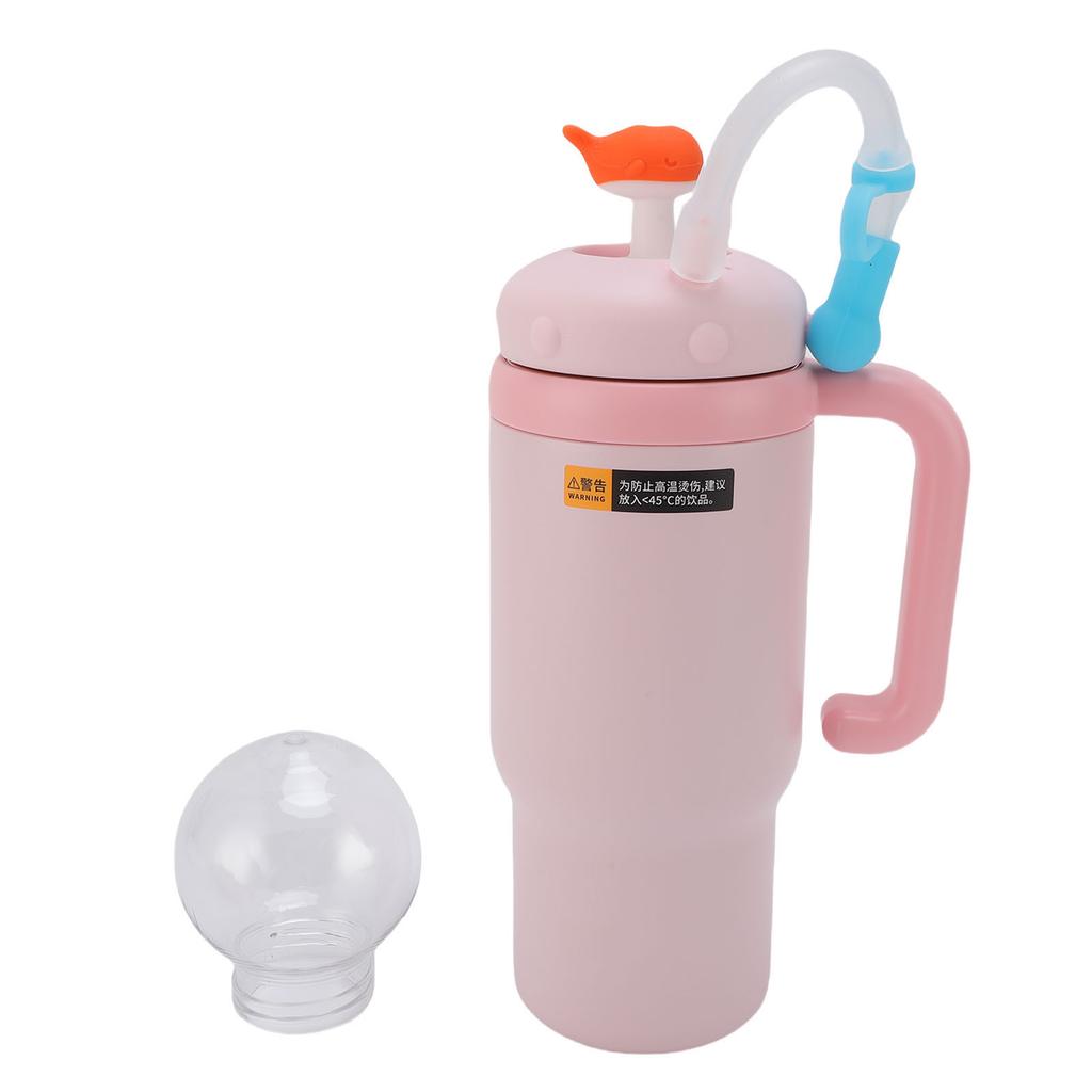 Whale Fountain Water Bottle 710ML Stainless Steel Keep Cold Insulated Drinking Cup with Handle Straw for Outdoor Travel