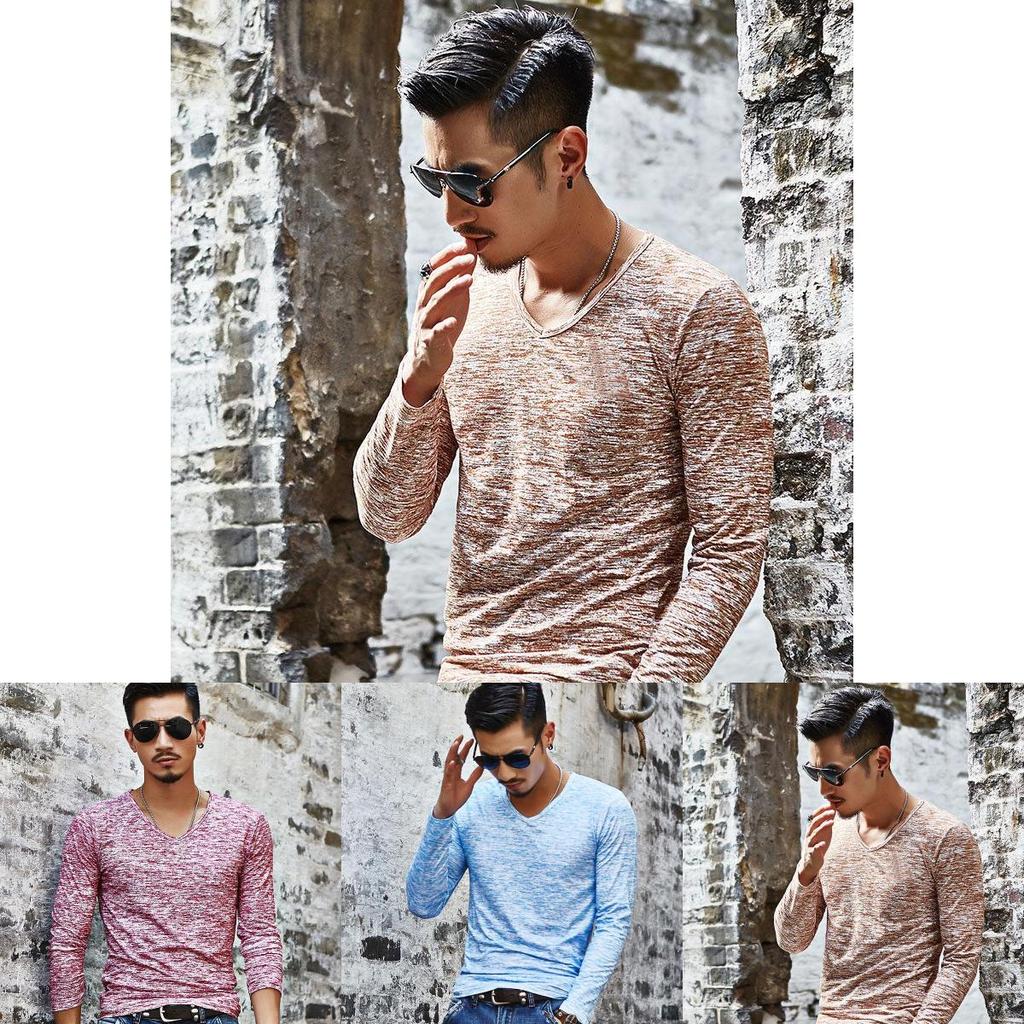 Premium Fashion Men's Muscle Long Sleeve Shirt V-neck Casual Slim Fit Tee For All Occasions