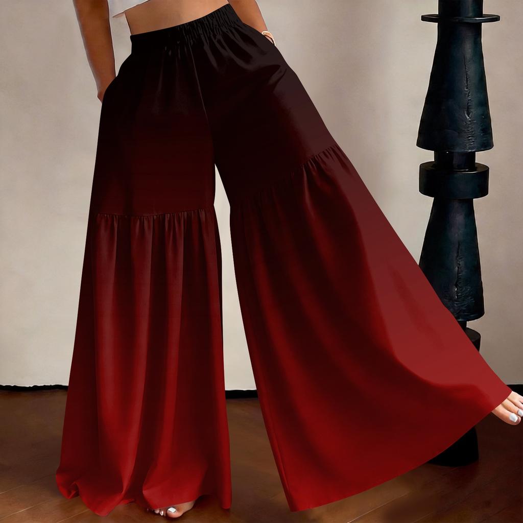 Damen High Waist Weite Hosen Lockerer Schnitt Leicht Fließend Farbverlauf Druck Lässige Hosen Elastischer Bund Bequeme Passform