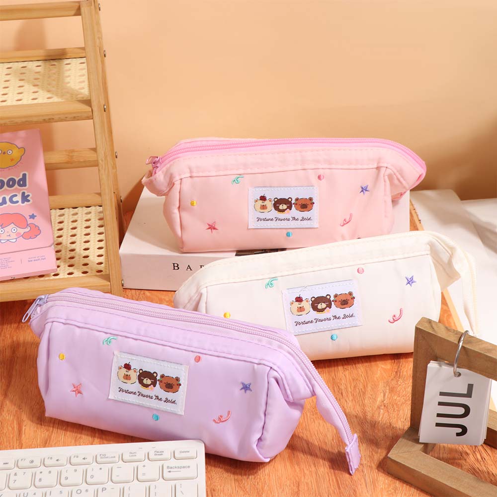 Large Capacity Stationery Bag Bear Pattern Pen Pencil Case Ins Fashion Kawaii Pencil Bag  Kids