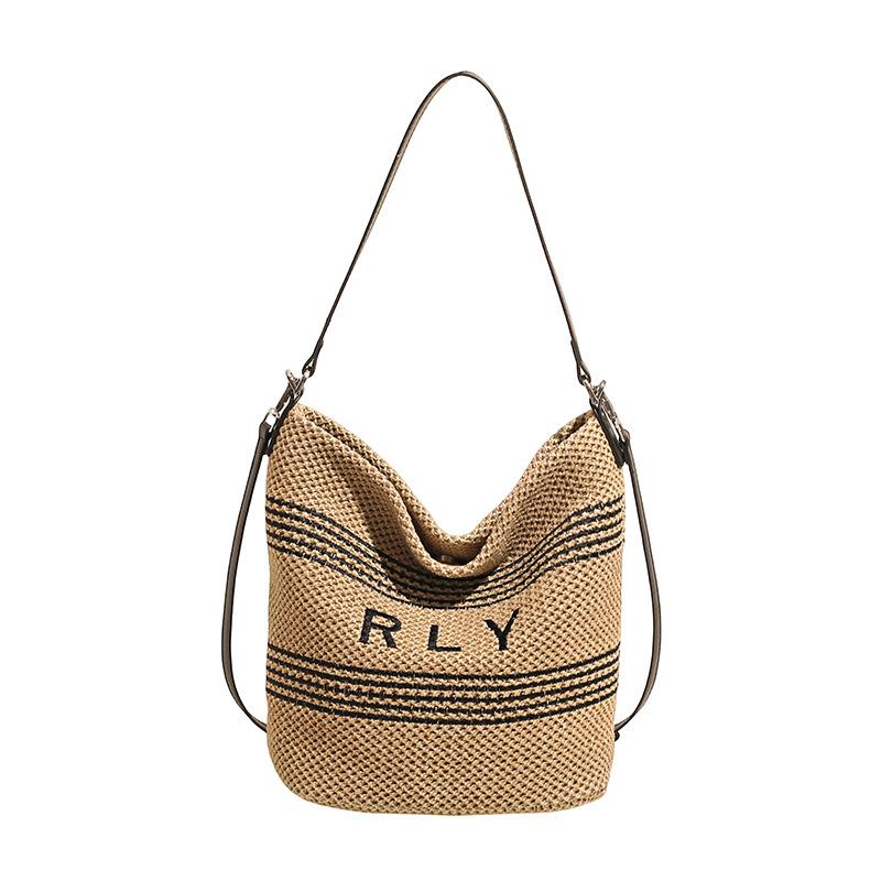 2025 summer new straw bag high-end sense large-capacity casual tote bag vacation style fashion commuter messenger bag