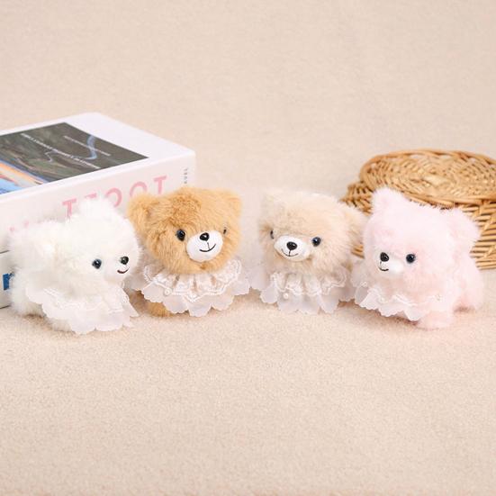 Doll Pendant Plush Lace Collar Bear Keychain with Metal Bead Chain Portable Bag Hanging Charm Soft Skin-Friendly Plush Doll Accessory