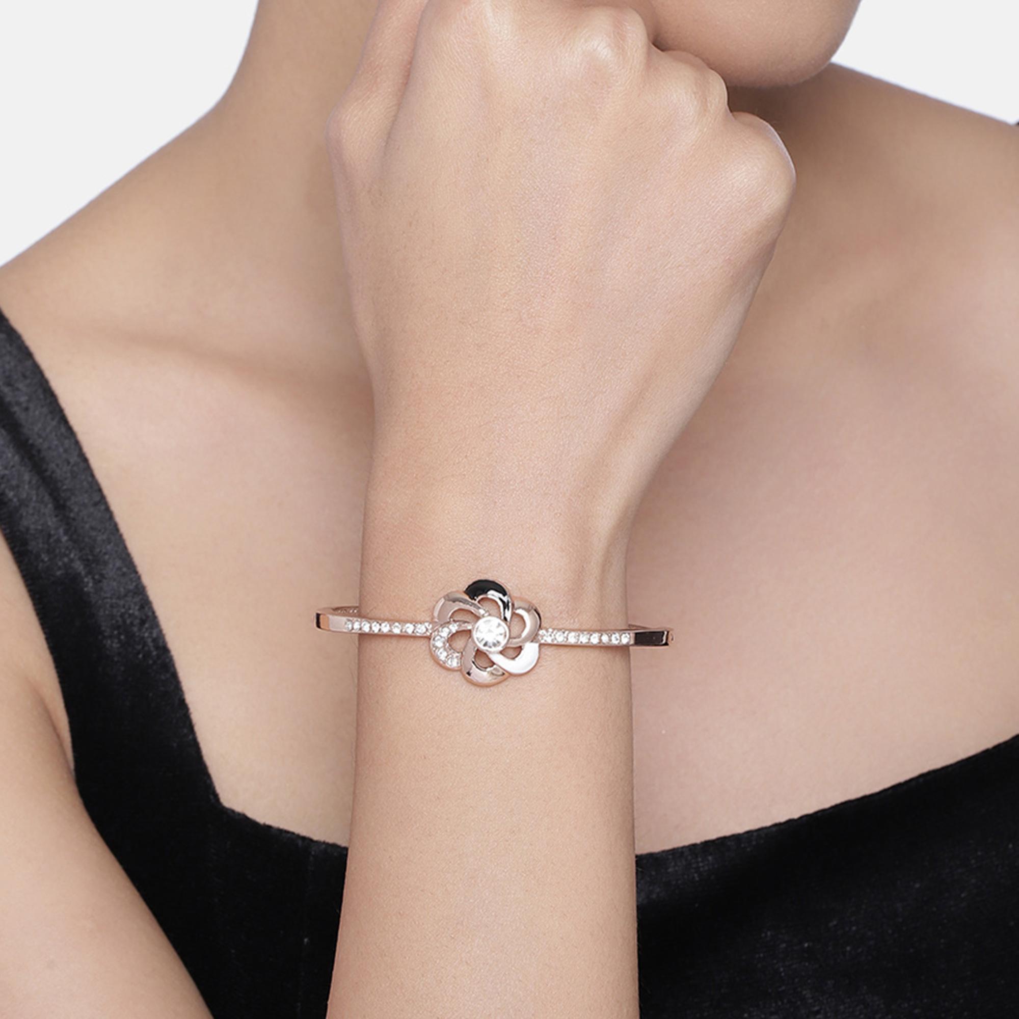 

Дизайнерский браслет-манжета Estele из розового золота с цветком и черно-белой эмалью для женщин