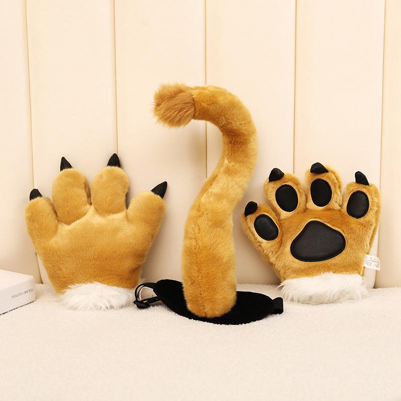 Cartoon Tier Tiger Schwanz Pfote Plüschtier Dinosaurier Leopard Handschuhe Stirnband Puppe Kinderaufführungsrequisiten
