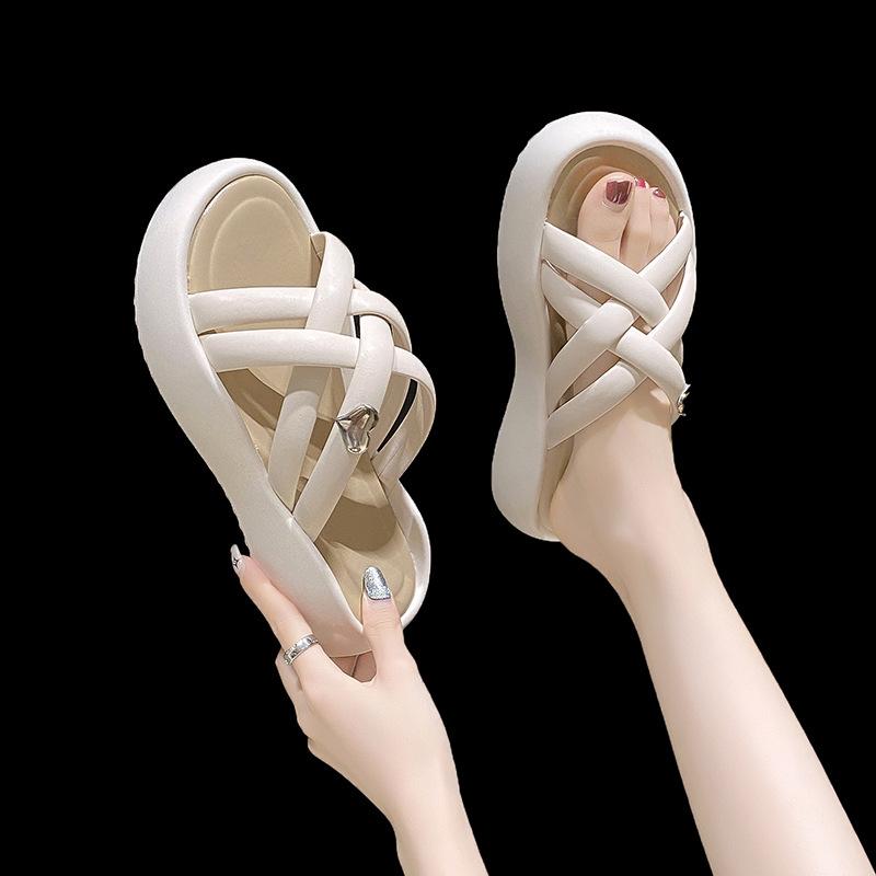 Women's Summer Toe Cap Slippers Metal Thick Bottom Comfortable Vacation Leisure Beach Sandals Fashion Breathable Shoes