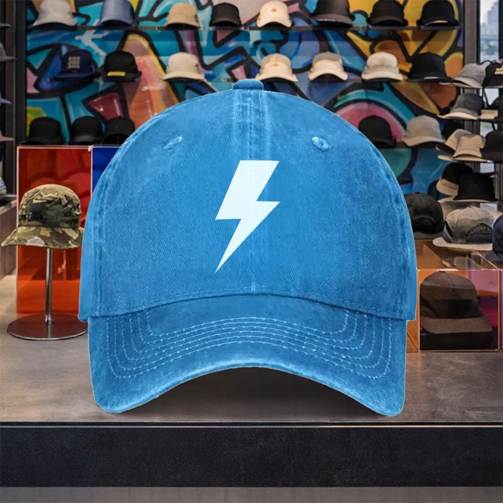 Lightning Bolt Washed Baseball Cap Unisex Adjustable Cotton Vintage Streetwear Hat
