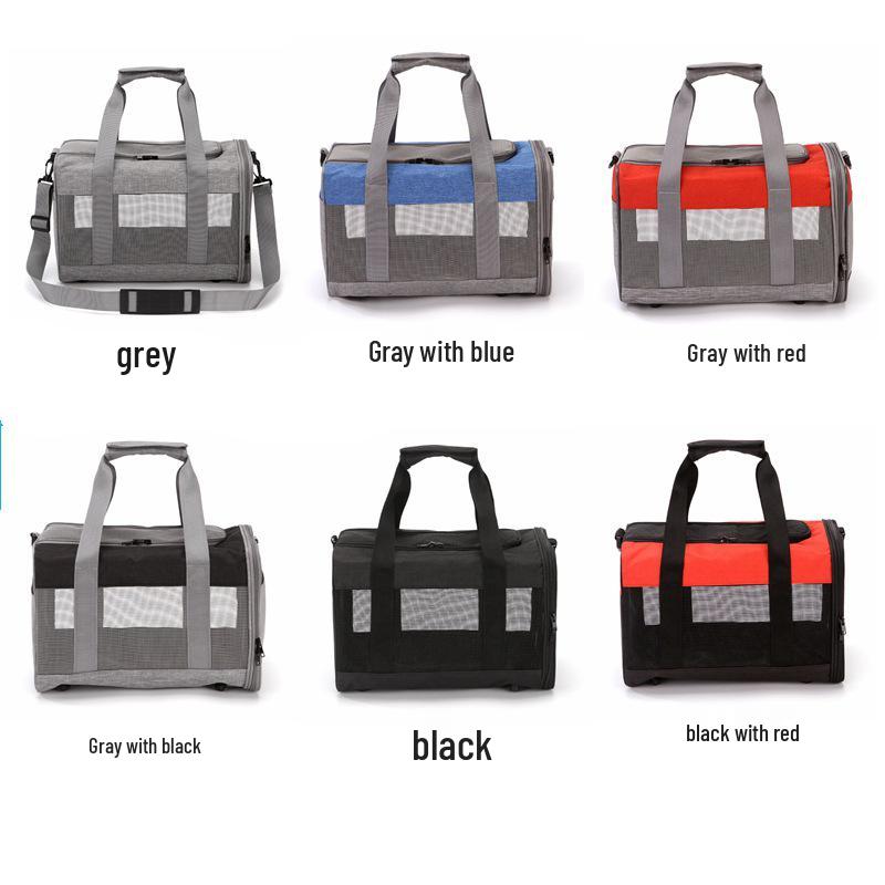 

Portable & Breathable Pet Carrier Handbag: Lightweight Crossbody for Dogs & Cats Gray with Red