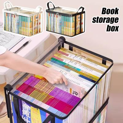 Transparent Foldable Book Storage Box Large Capacity Waterproof Book Organizer With Zipper Handle Student Storage Container