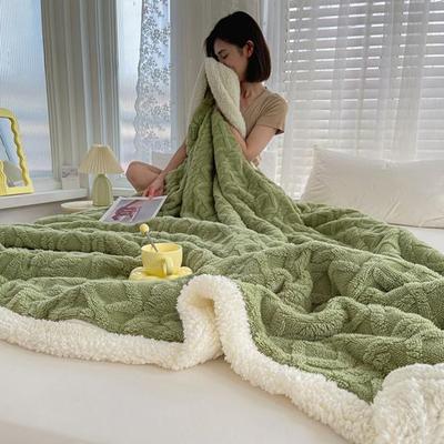 Winter Thickened Blanket Double-sided Fluff Plush Double-layer 3D Jacquard Solid Color Office Nap Dormitory Home Bed Sofa Travel Cozy Warm Blanket
