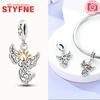 New Silver 925 Angel Sculpture Charms Heart Beads Fit Bracelet for Women Jewelry Party Beads DIY Fine Jewelry Gifts