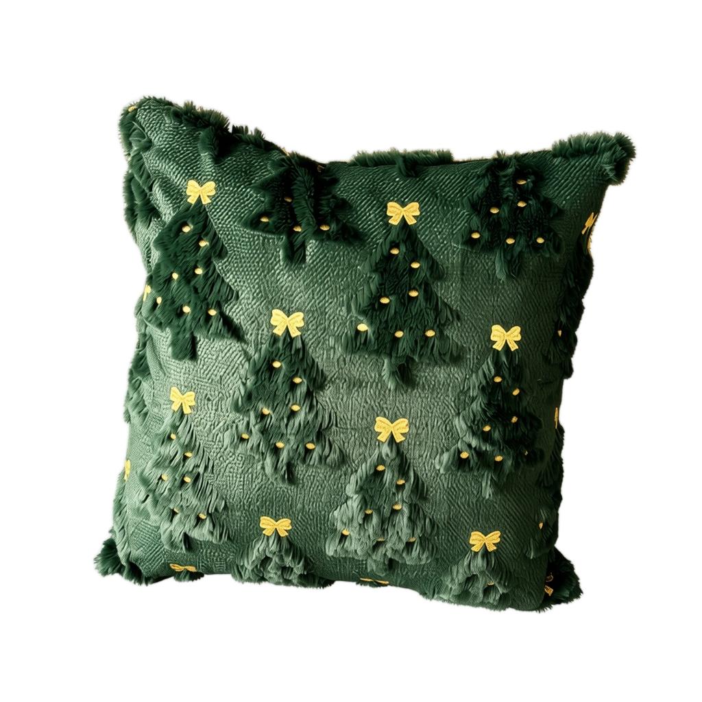 Christmas Embroidered Throw Pillow Cover 45x45cm Decorative Cushion Case with Textured Tree and Bow Patterns for Holiday Home Decor