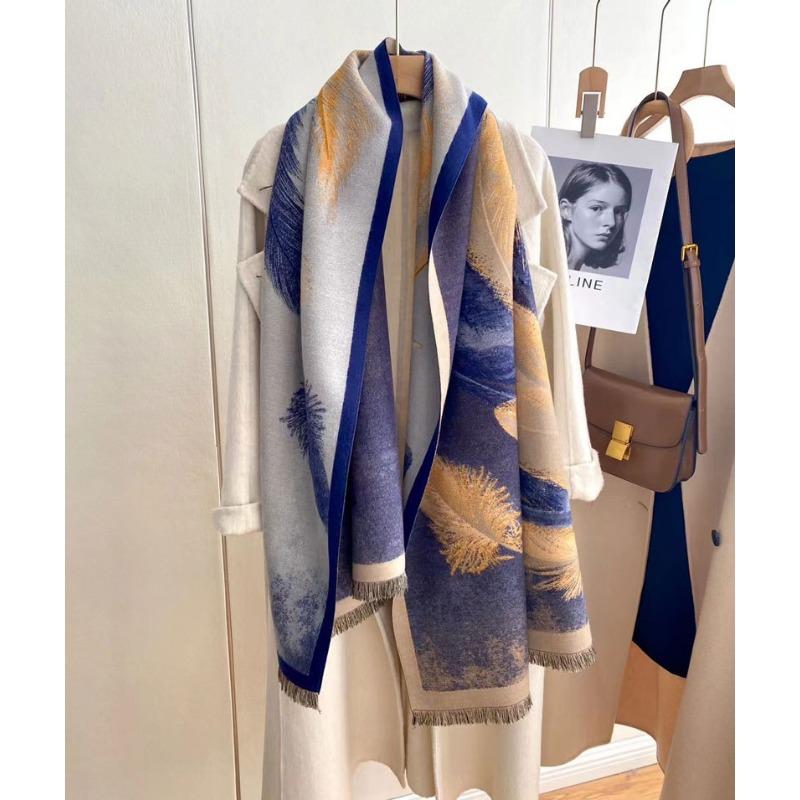 Autumn and winter new oil painting style double-sided jacquard scarf women's high-end sense versatile shawl scarf thickened warm scarf