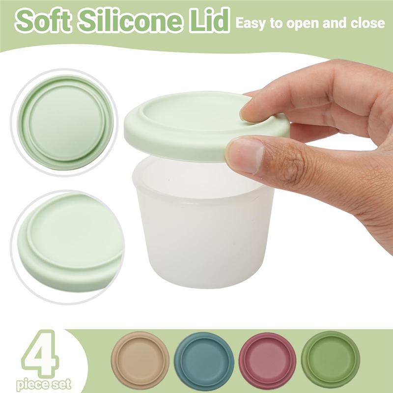 A25F-Small Silicone Snack Containers 4 Pack 4 Oz Reusable Food Storage Containers Bento Lunch Pots With Lids