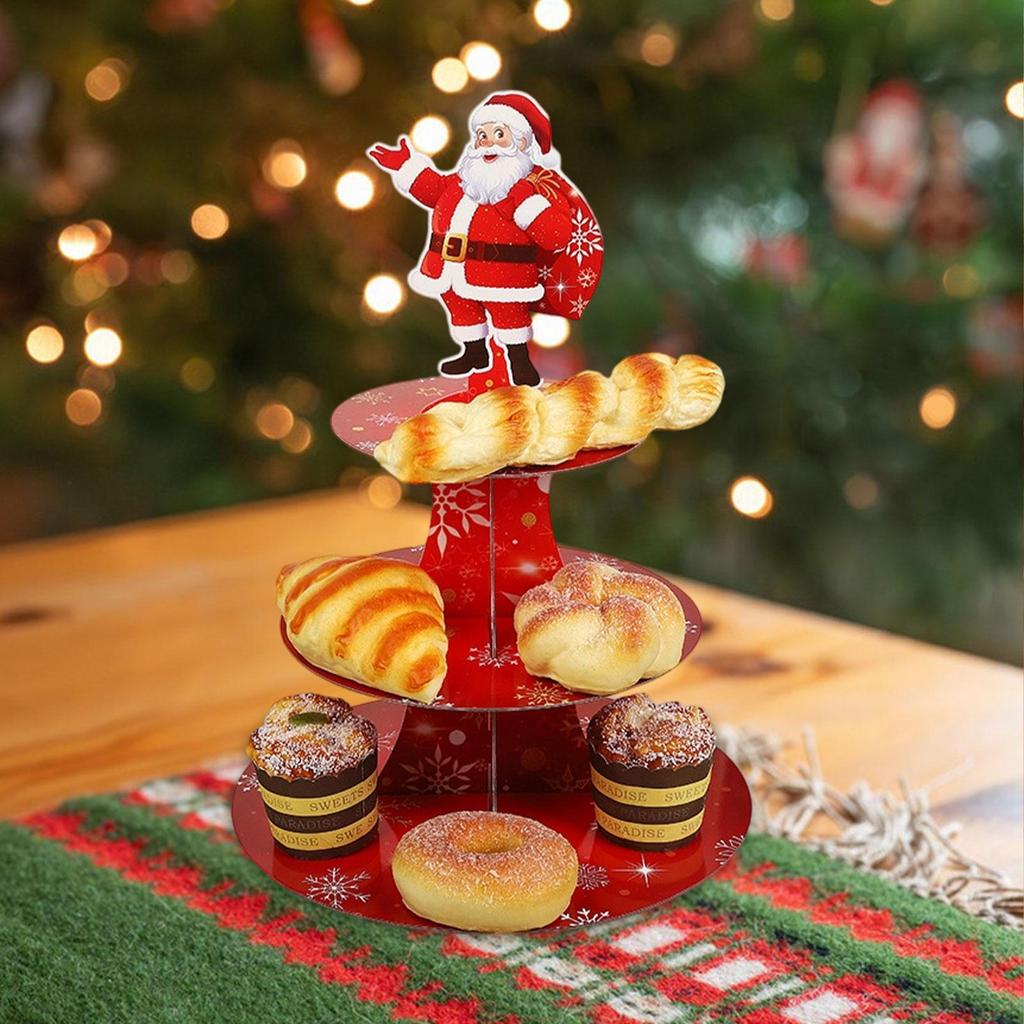 Santa Claus Cupcake Stand, Serving Tray 3 Tier Display Holder, Xmas Cake Dessert