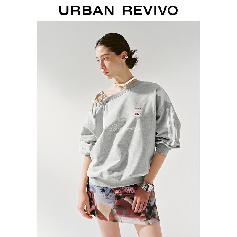 UR Women s Preppy Off-Shoulder Contrast Letter Long Sleeve T-Shirt S