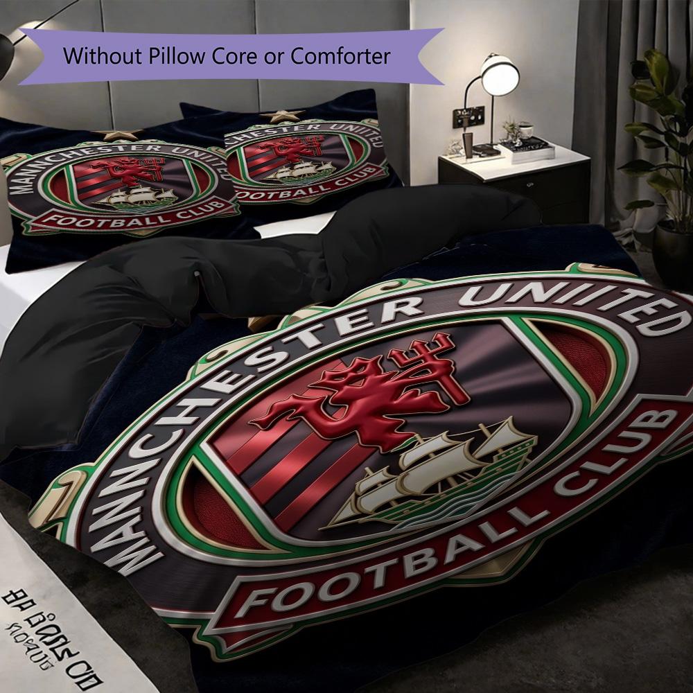 Manchester Emblem Three-piece set (1 * duvet cover + 2 * pillowcase, without core) 2D Flat Duvet cover and pillowcase Bedding set Soft and comfortable