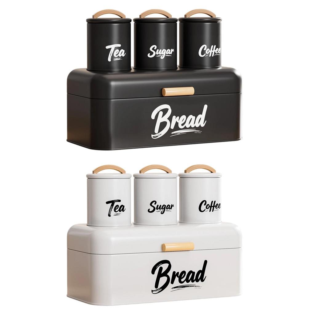 4-teiliges Küchen-Brotkasten- und Organizer-Set mit Kaffee-, Tee- und Zuckerdosen Stabiler Metall Deckel