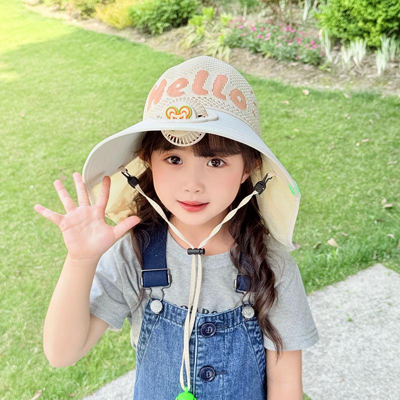 Children's Fan Hat Summer Large Brim Shawl Boys and Girls Breathable Mesh Sun Protection Hat Baby Outdoor Sun Hat
