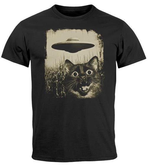 

Men s T-Shirt UFO Cat Alien Print Print Print Shirt Men Fashion- M
