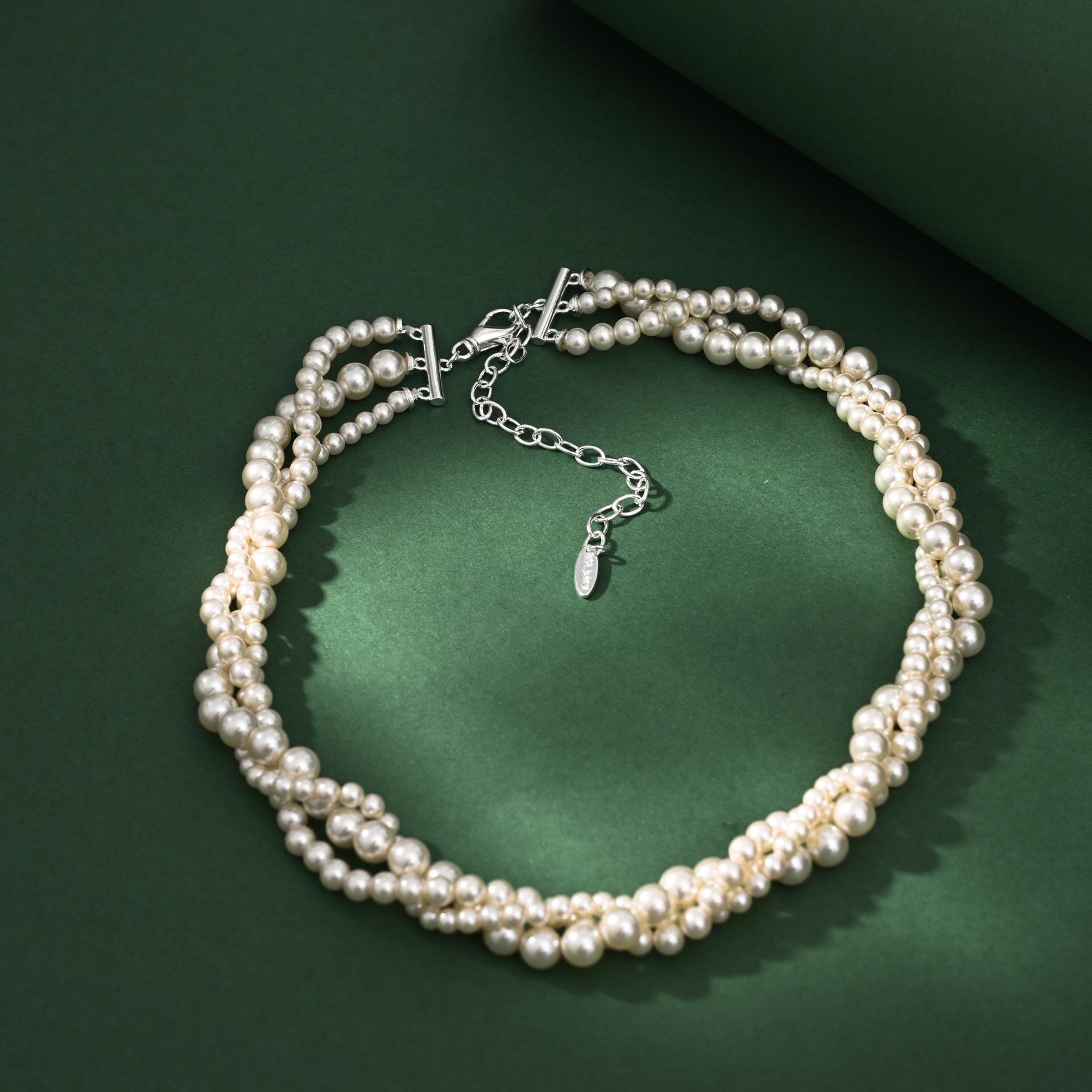 Exquisite Multi-layer Pearl Cable Knit Necklace - High-end Multi-strand Twisted Choker Chain