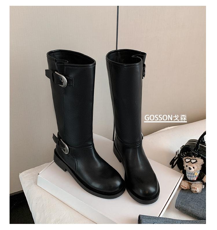 

Retro Boots Women s Boots 2025 New Heel Round Head Splicing Western Boots Pleated Pile Boots Knight Boots 35 чёрный