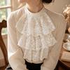 White Lace False Collar and Cuffs Sleeves for Women Girl, High Neck Ruffle Collar Decorative Accessory for Costume Styling, Stage Show Layering