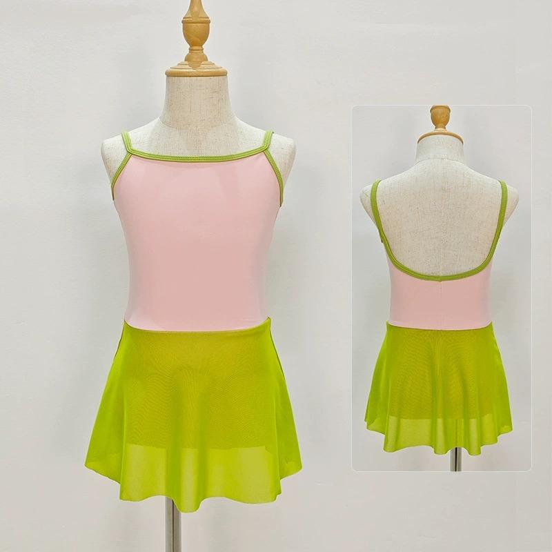 

Summer Kids Spaghetti Strap Ballet Leotards with Chiffon Skirt Nylon Dress Skirted Gymnastics Clothes for Girls Party Dancewear 170