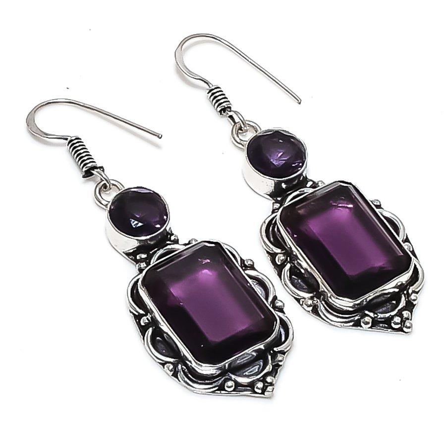 

Натуральный Аметист Драгоценный Камень 925 Стерлинговое Серебро Ювелирное Изделие Серьга 2.17 K8L93