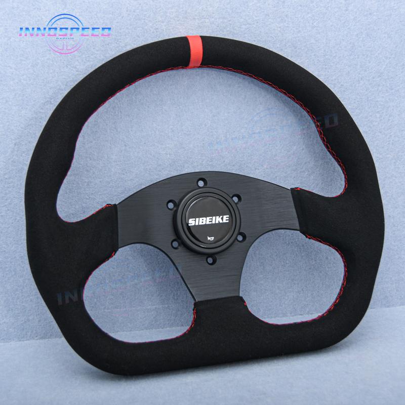 JDM Flat D Shape Suede Leather Steering Wheel Car Racing Simulator Gaming Sport Steering Wheel