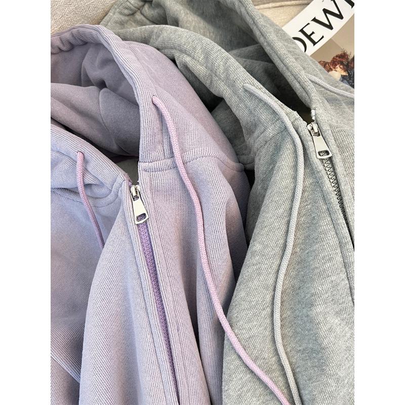 Blauer Kapuzenpullover Jacke Damen locker Oberteil Strickjacke roher Herbst, lässiger Look