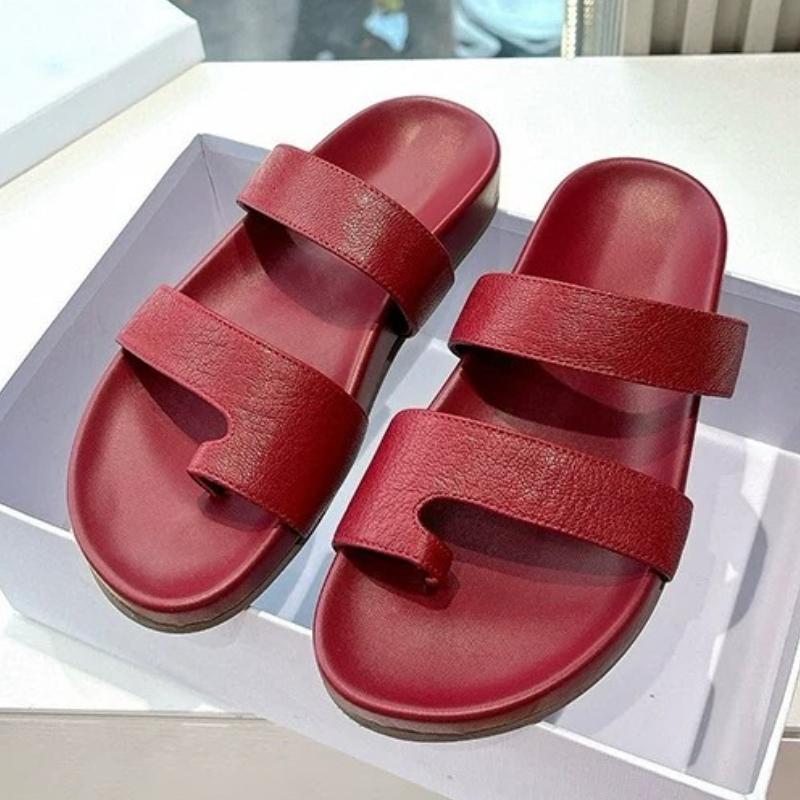 

Fashion 2025 New Narrow Band Flat Slippers Women Summer Sexy Open Toe Designer Brand Slippers Concise Comfortable Vacation Beach Sandals 35 красный