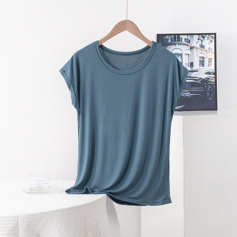 Summer Top for Moms Solid Color Ladies' Loose Fit Modal T-Shirt Plus Size Round Neck Short Sleeve T-shirt
