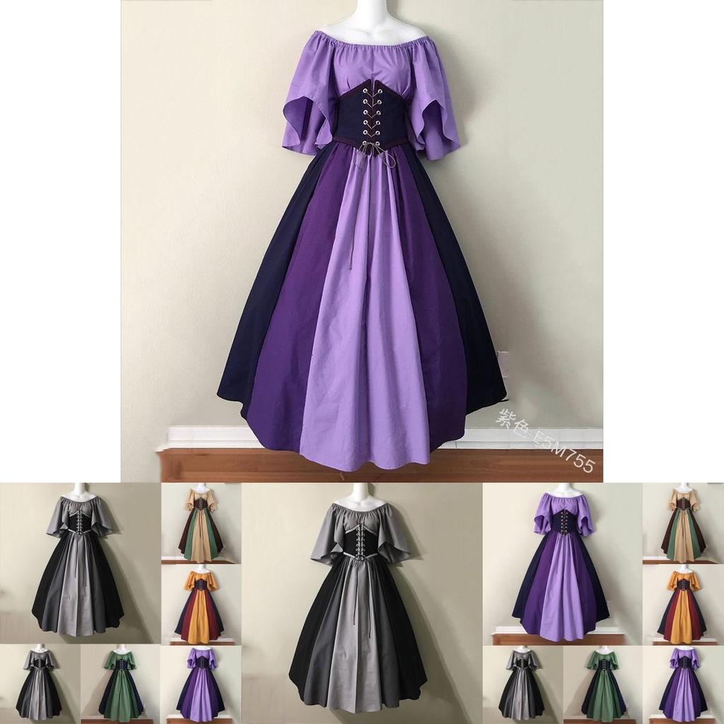 Ethnic Style Spliced Polyester Dress With Ruffled Sleeves For Cultural Dance And Festival Wear