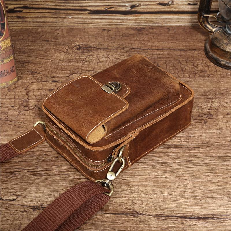3614 Retro Crazy Horse Leather Men's Waist Bag, European and American Trendy Genuine Leather Men's Bag, Durable and Practical