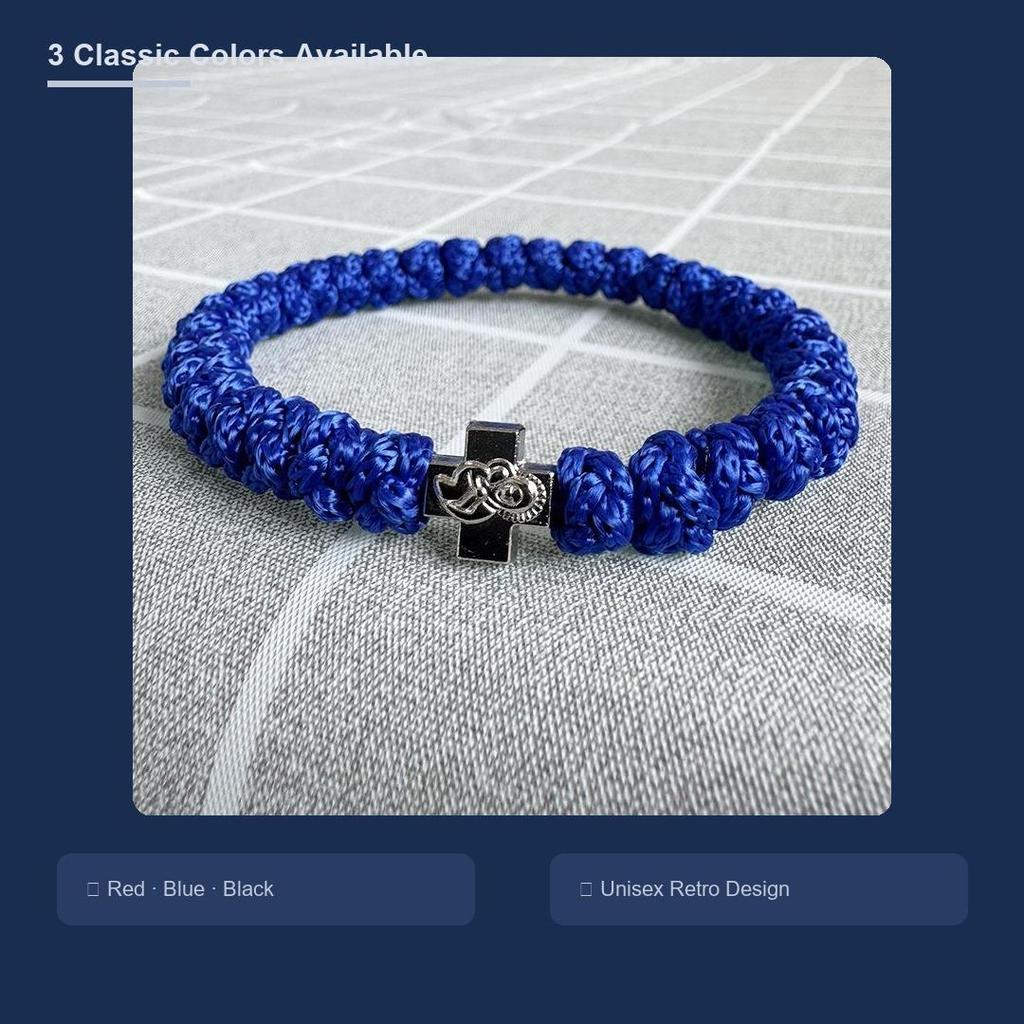 Handmade Polyester Braided Prayer Rope Eastern Orthodox Cross Wrist Jewelry