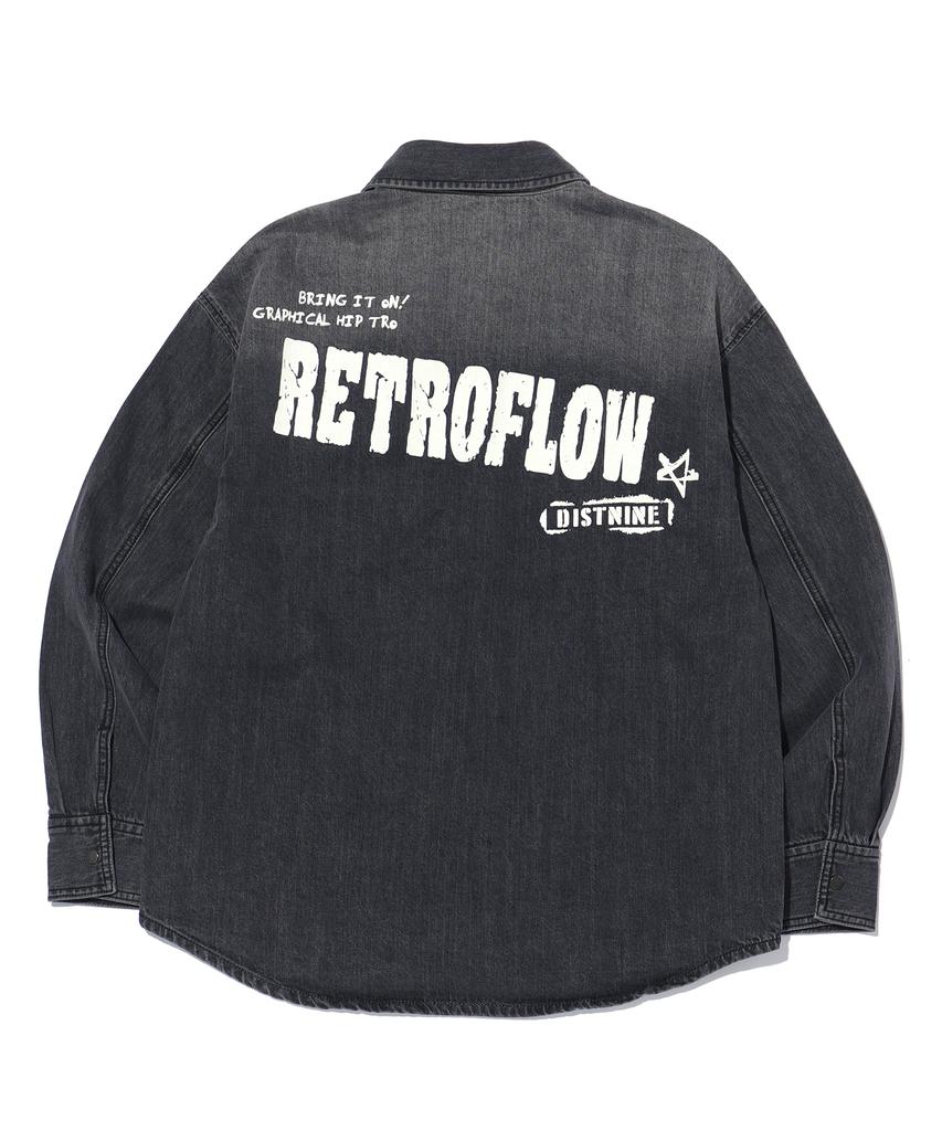 DISTN9NE Retro Long Sleeve Denim Shirt Lp3Yu682_Black