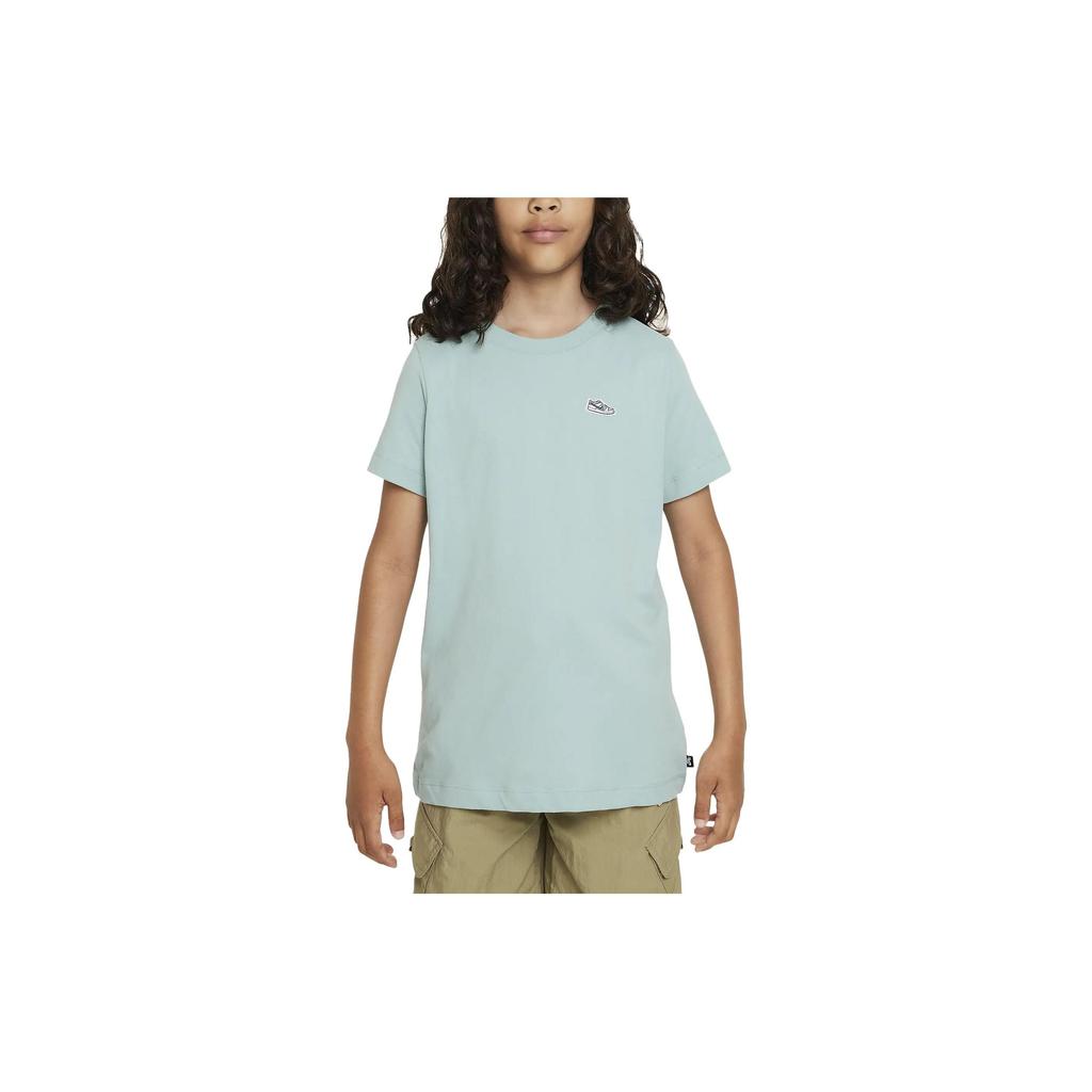 Nike Solid Color Round Neck Pullover Straight Short Sleeve T-Shirt Kids Tops Light-Blue FD3197-309
