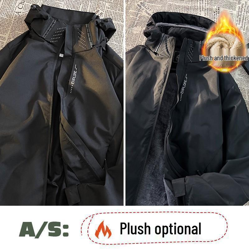 Kamiya River Unisex Black Warrior Hooded Workwear Jacket - Velvet Thickened Cotton