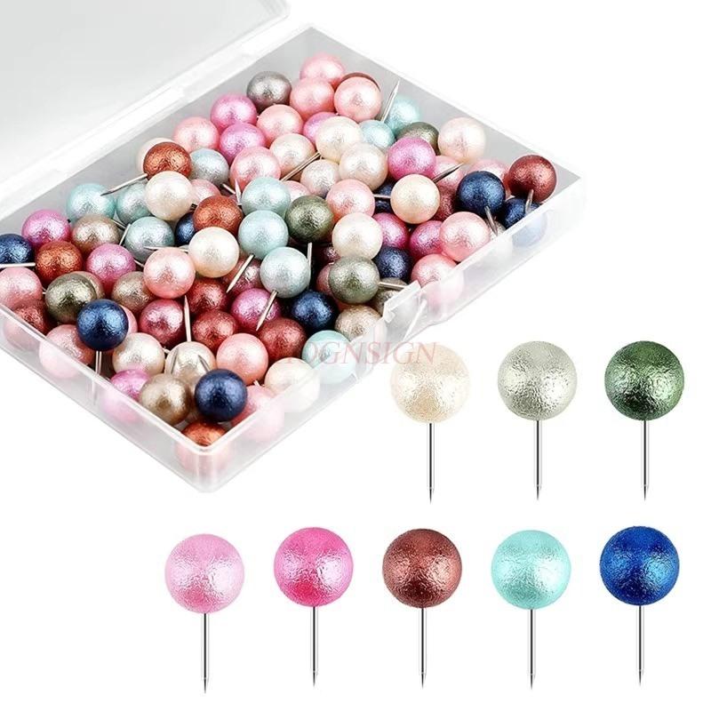 

100pcs Cute Wrinkle Pearl Ball Nail Map Nail Soft Wooden Board Office Decoration Fixed Pin China Mainland