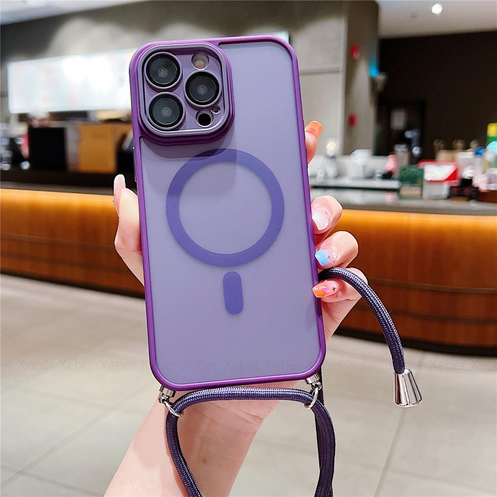 Crossbody Lanyard Cord Rope Necklace For Magsafe Magnetic Case For iPhone 17 16 15 11 12 13 14 Pro Max Matte Clear Charge Cover