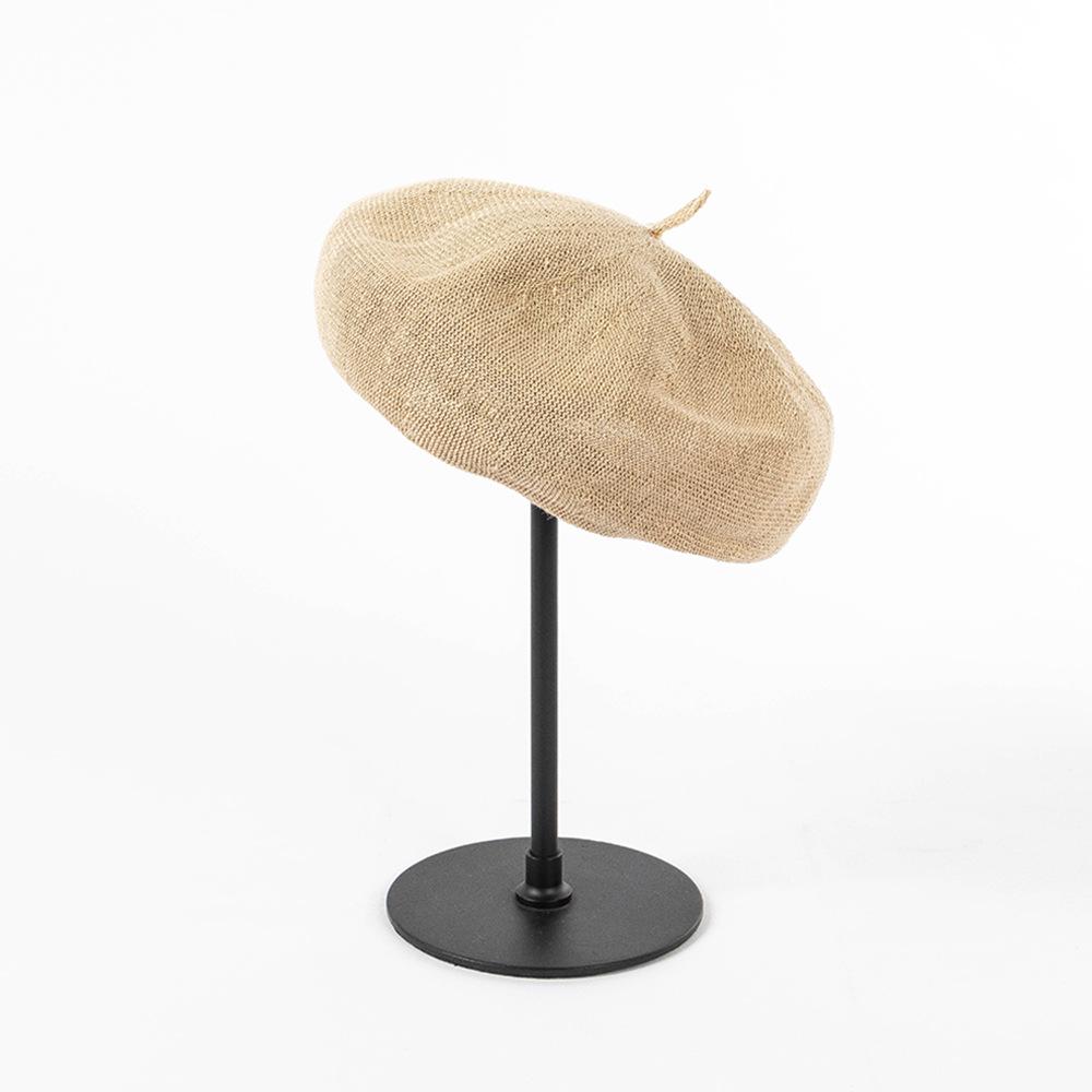 

Женский вязаный берет из японского льна на весну-лето: Дышащая защита от солнца, шляпа художника, универсальный стиль «гриб/стюардесса». L (58-60cm)