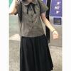 Women's Japanese Academy Plaid Shirt with Doll Collar - Summer Petite Versatile Top