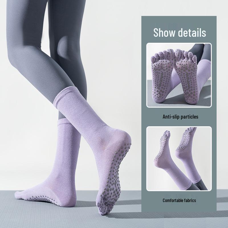 Five-Toe Non-Slip High-Top Cotton Yoga Socks for Summer Pilates & Exercise