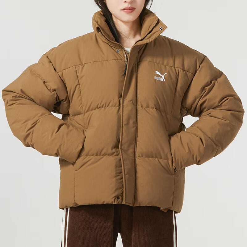 PUMA Down Jackets Unisex Brown Stand Collar Moderate Quilted Down Jacket 623600-93