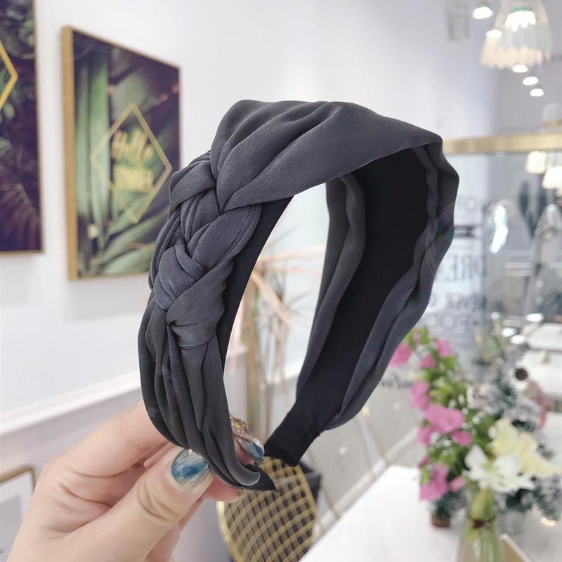 Women's Pure Color Simple Fabric Handmade Twist Braid Knotted Wide Side Hair Band