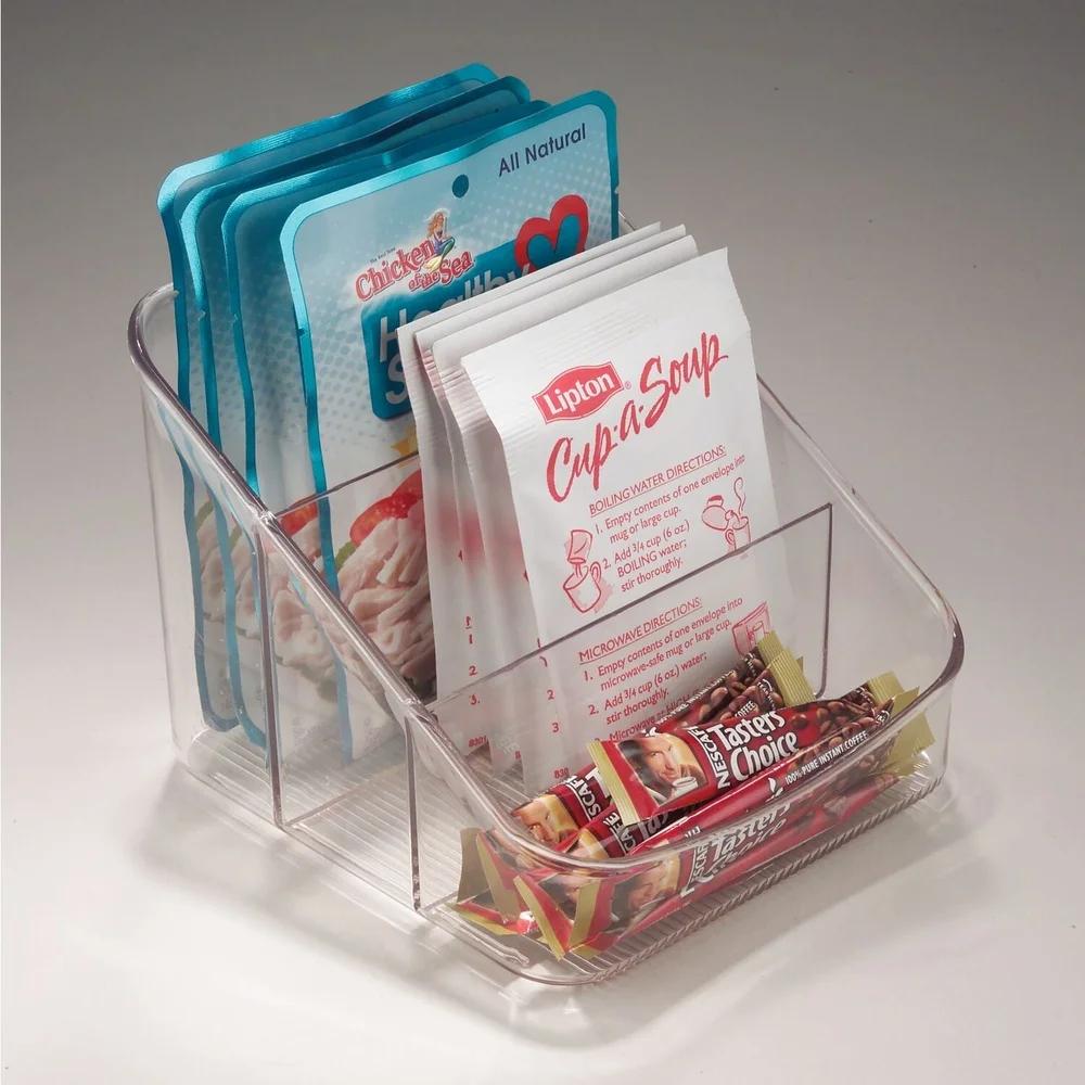 3-Tier Packet Organizer Bin Clear Plastic Storage Tea Bags Coffee Sweeteners Cocoa Mix Countertop Bathroom Office Use