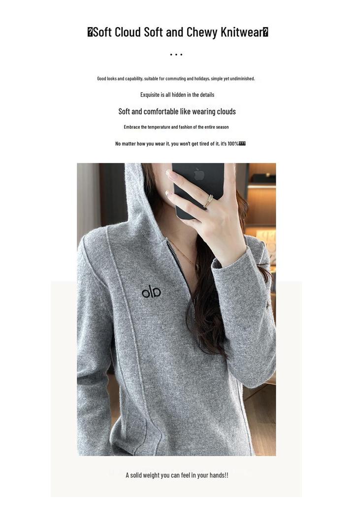 Women's 2025 Autumn/Winter 100% Wool Hooded Color Block Half-Zip Sweater